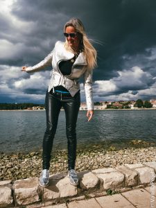 Christina with black leather pants in Porec